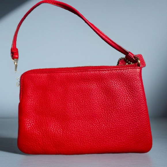A perfect gift option. Coach Corner Zip Wristlet- Red Pebble Leather - Picture 2 of 7